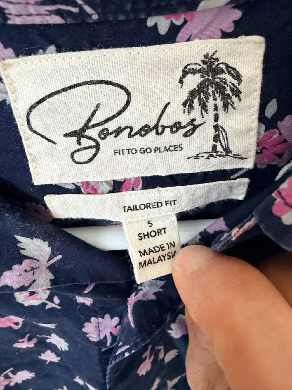Bonobos Riviera Tailored Fit Floral Short Sleeve Shirt Navy Pink Small Short - Picture 3 of 9